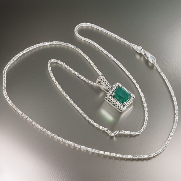 Natural Emerald Diamond Necklace 18" 14k WG 2 TCW Certified $4,950 309026 - Picture 4 of 11